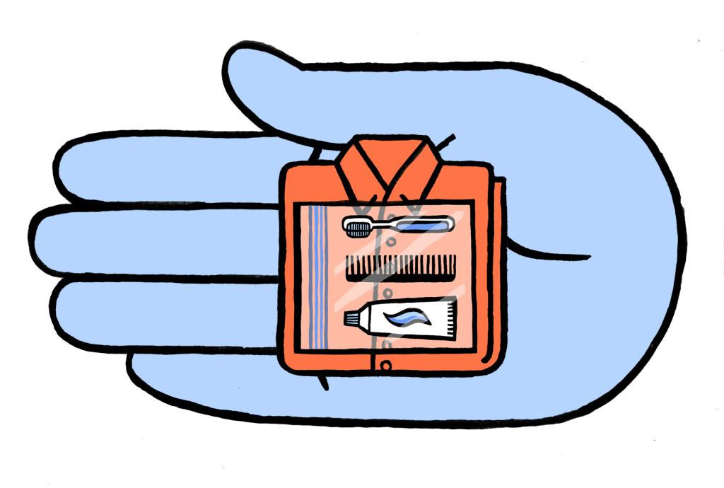 Illustration of hand with belongings in the palm